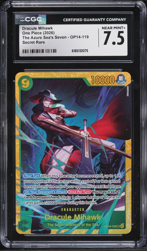 2026 One Piece The Azure Sea's Seven SEC Dracule Mihawk #OP14-119 CGC 7.5 NRMT+