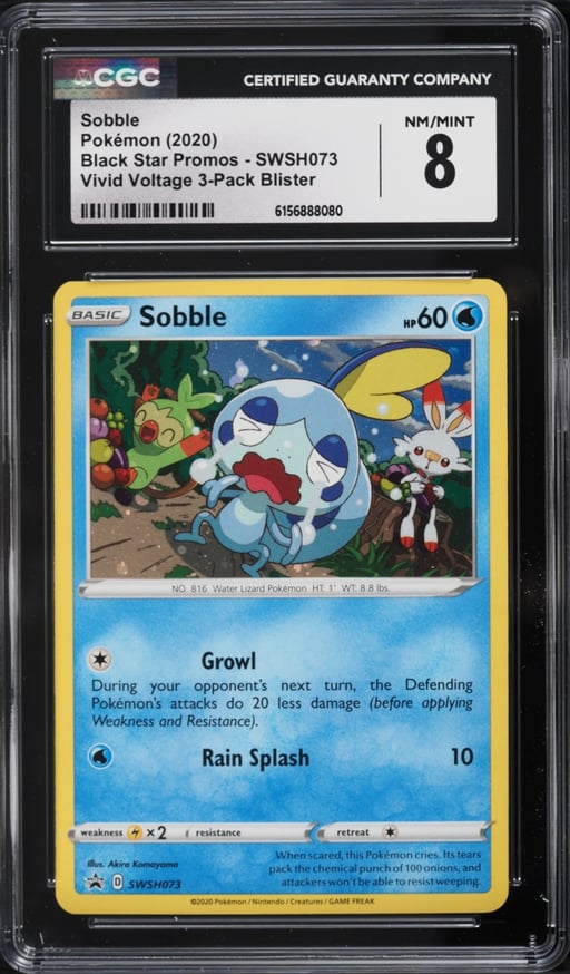 2020 Pokemon Sword & Shield Black Star Promo Vivid Voltage Holo Sobble #SWSH073 CGC 8 NM-MT