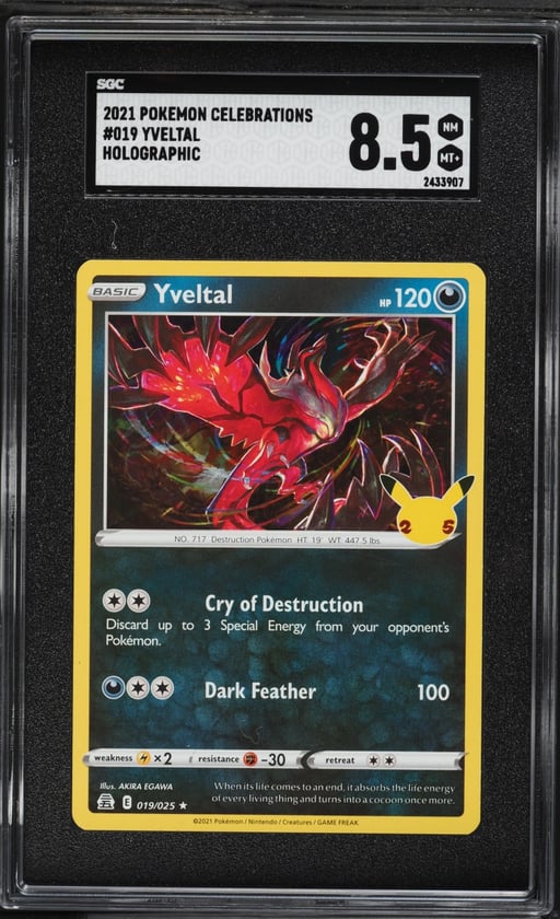 2021 Pokemon Sword & Shield Celebrations Holo Yveltal #19 SGC 8.5 NM-MT+