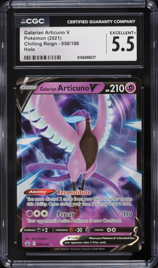2021 Pokemon Sword & Shield Chilling Reign Alt Art Galarian Articuno V #58 CGC 5.5 EX+