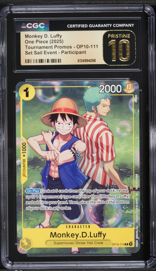 2025 One Piece Tournament Promo Set Sail Event Participant Monkey D. Luffy CGC 10 PRISTINE