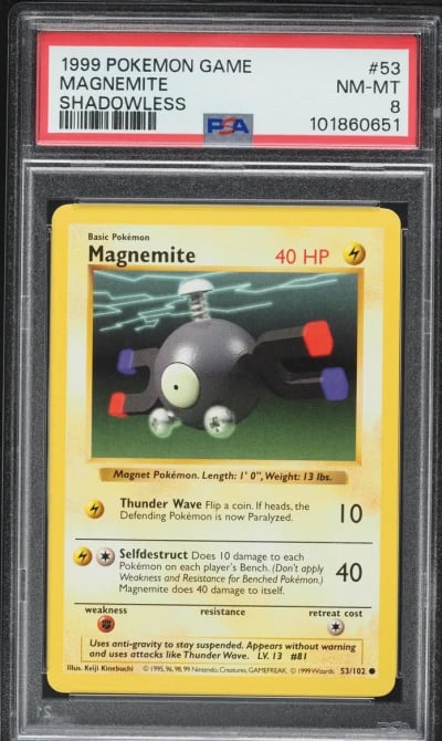 1999 Pokemon Base Set Shadowless Magnemite #53 PSA 8 NM-MT