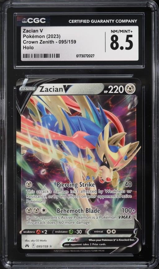 2023 Pokemon Sword & Shield Crown Zenith Holo Zacian V #95 CGC 8.5 NM-MT+