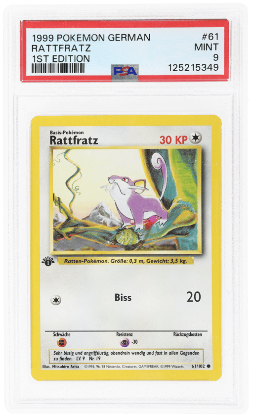 1999 Pokemon Base Set German 1st Edition Rattata #61 PSA 9
