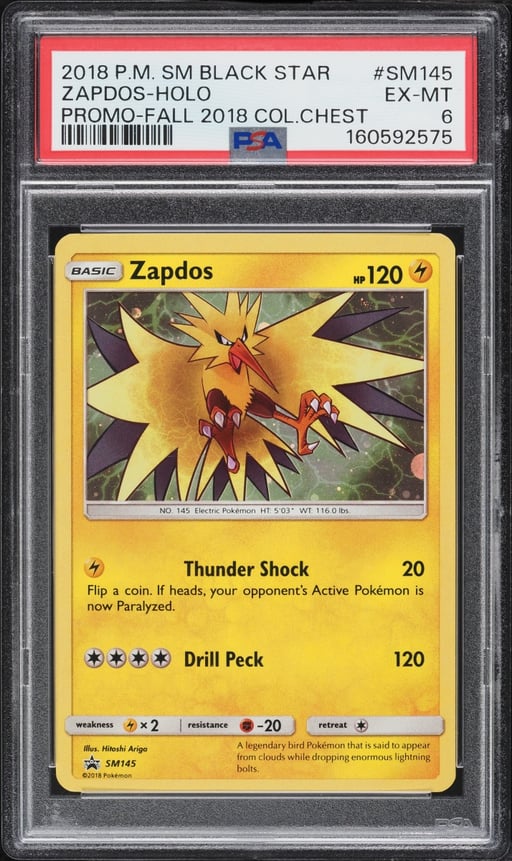 2018 Pokemon Sun & Moon Black Star Promo Fall Collector Chest Holo Zapdos #SM145 PSA 6 EXMT