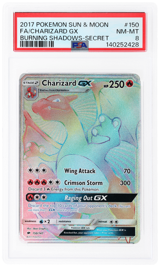 2017 Pokemon Sun and Moon Burning Shadows Secret Rare Charizard Gx #150 PSA 8