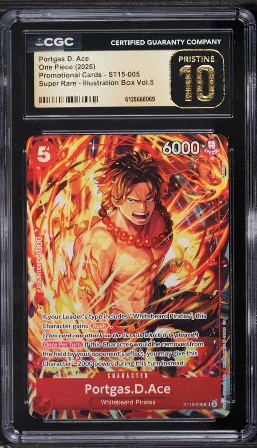 2026 One Piece Promo Illustration Box Volume 5 Alt Art Portgas D. Ace #ST15-005 CGC 10 PRISTINE