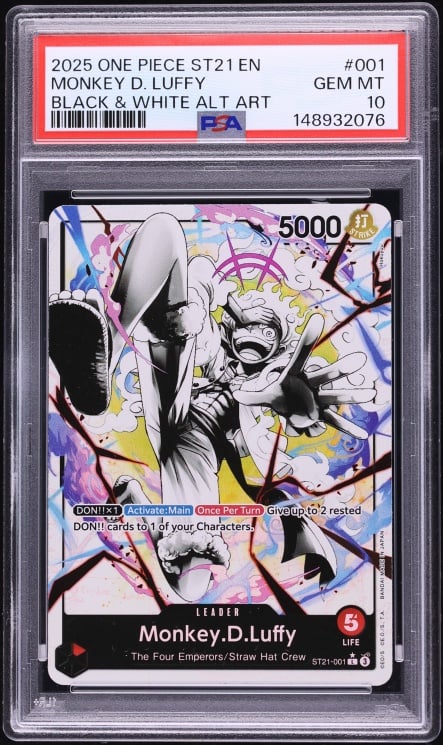 2025 One Piece Starter Deck Gear 5 Black White Alt Art Leader Monkey D. Luffy #ST21-001 PSA 10