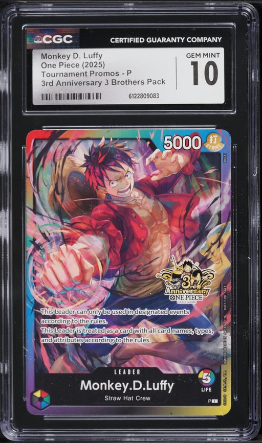 2025 One Piece Tournament Promos 3rd Anniversary 3 Brothers Leader Monkey D. Luffy CGC 10 GEM MINT