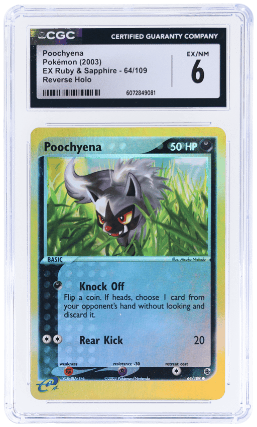 2003 Pokemon Ex Ruby and Sapphire Reverse Holo Poochyena #64 CGC 6