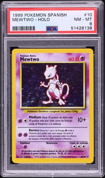 1999 Pokemon Spanish Base Set Holo Mewtwo #10 PSA 8 NM-MT