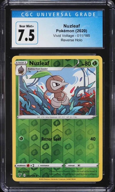 2020 Pokemon Sword & Shield Vivid Voltage Reverse Holo Nuzleaf #11 CGC 7.5 NRMT+