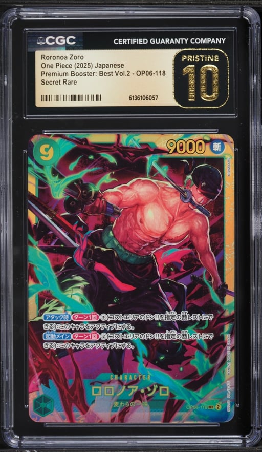 2025 One Piece Japanese Premium Booster Best Vol 2 SEC Roronoa Zoro #OP06-118 CGC 10 PRISTINE