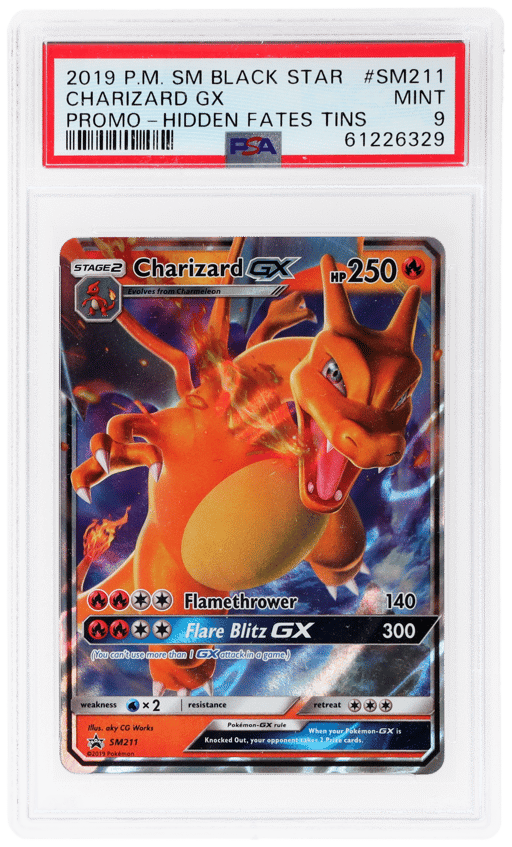 2019 Pokemon Sun and Moon Black Star Promo Hidden Fates Tins Charizard Gx #SM211 PSA 9