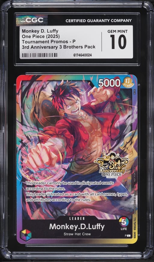 2025 One Piece Promo 3rd Anniversary 3 Brothers Pack Leader Monkey D. Luffy #P CGC 10 GEM MINT