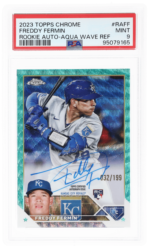 2023 Topps Chrome Rookie Autograph Aqua Wave Refractor Freddy Fermin #RAFF 32/199 PSA 9