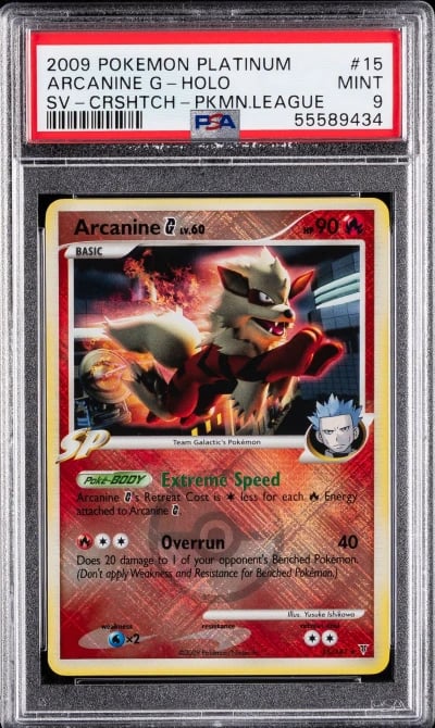 2009 POKEMON PLATINUM SUPREME VICTORS CROSSHATCH #15 ARCANINE G-HOLO PSA 9