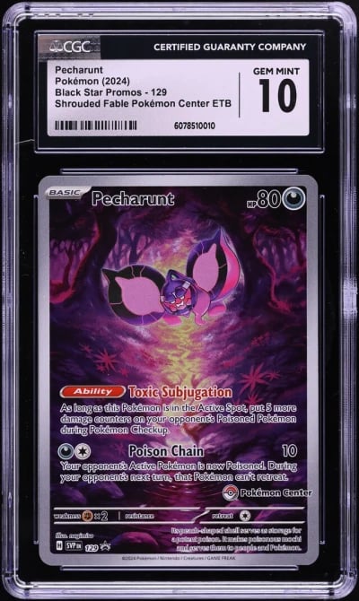 2024 Pokemon SV Black Star Promo Shrouded Fable Center ETB Pecharunt #129 CGC 10