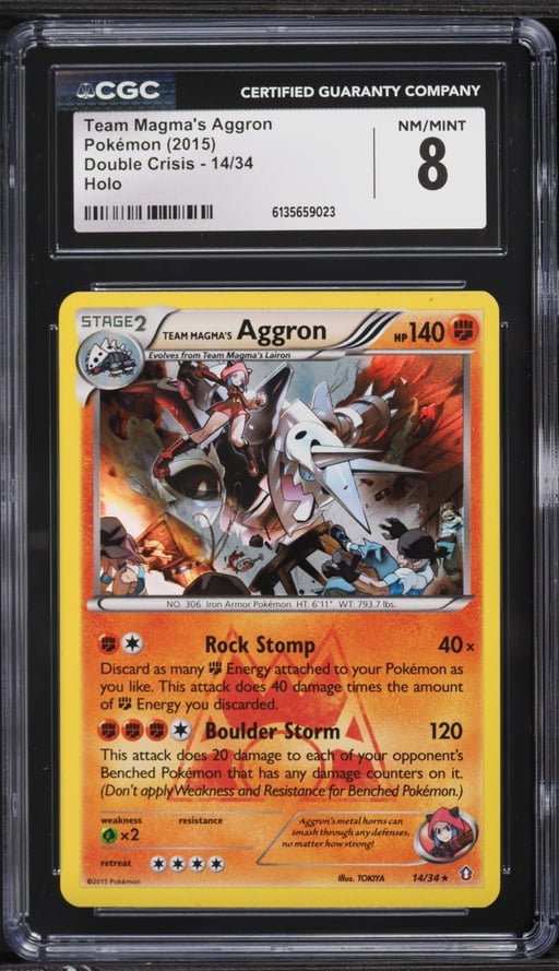 2015 Pokemon Double Crisis Holo Team Magma's Aggron #14 CGC 8 NM-MT