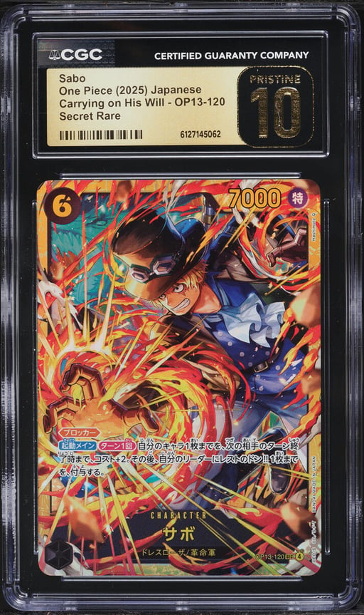 2025 One Piece Japanese Carrying On His Will SEC Sabo #OP13-120 CGC 10 PRISTINE