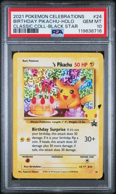 2021 POKEMON CELEBRATIONS CLASSIC COLL #24 BIRTHDAY PIKACHU-HOLO PSA 10
