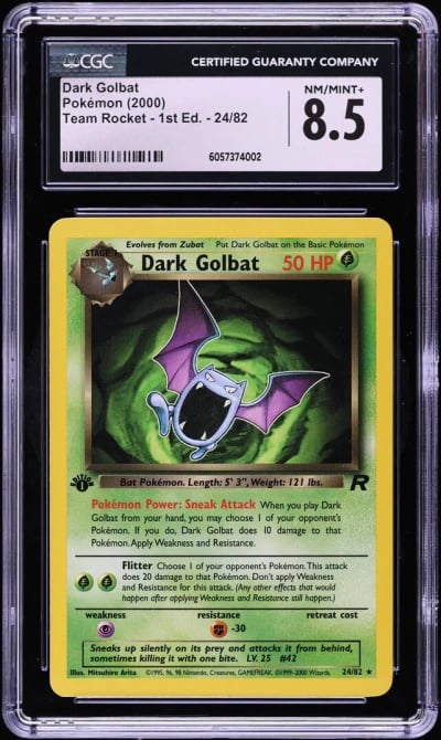 2000 Pokemon Team Rocket 1st Edition Dark Golbat #24 CGC 8.5 NM-MT+
