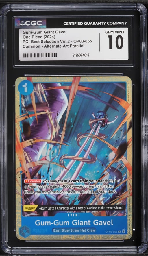 2024 One Piece PC Best Selection Volume 2 Alt Art Gum-Gum Giant Gavel #OP03-055 CGC 10 GEM MINT