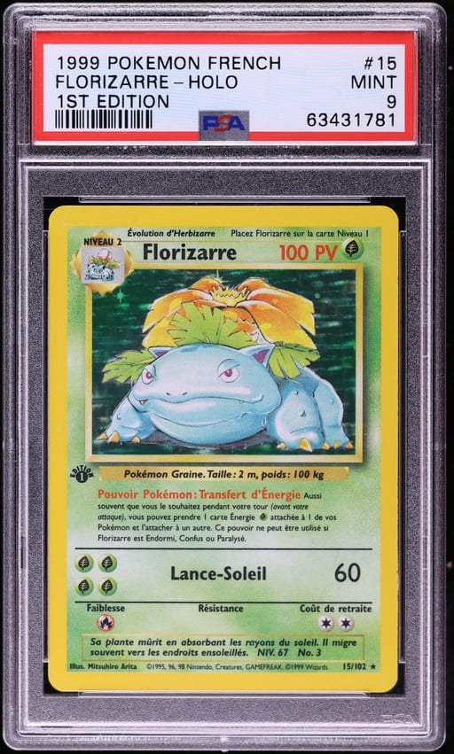 1999 Pokemon French Base Set 1st Edition Holo Venusaur #15 PSA 9 MINT