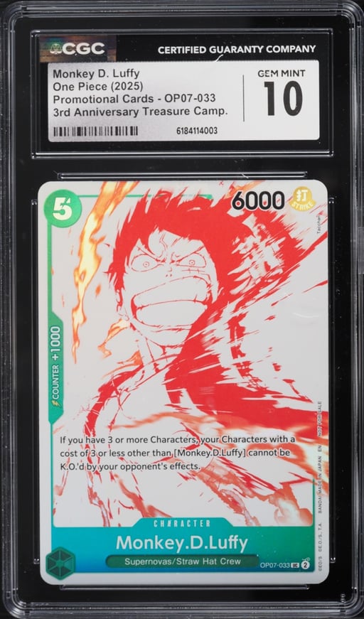 2025 One Piece Promo 3rd Anniversary Treasure Campaign Monkey D Luffy #OP07-033 CGC 10 GEM MINT