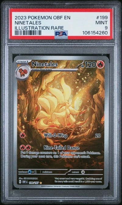 2023 POKEMON OBF EN-OBSIDIAN FLAMES ILLUSTRATION RARE #199 NINETALES PSA 9