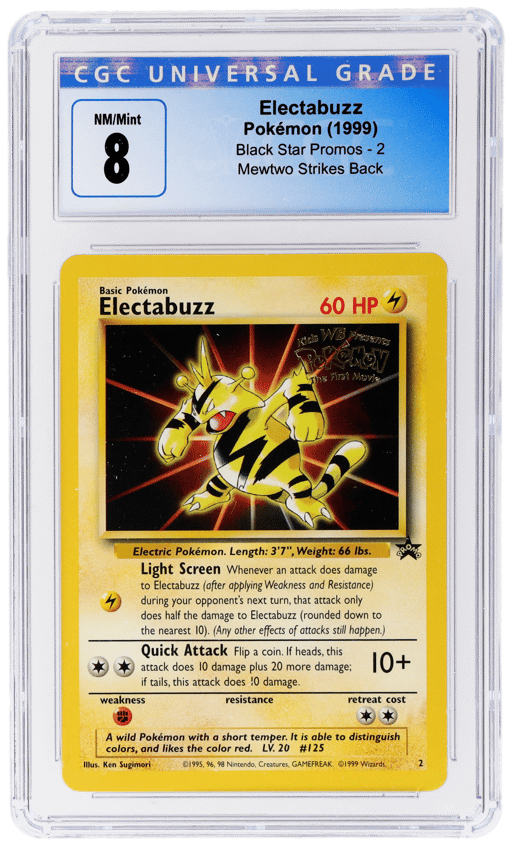 1999 Pokemon Wizards of the Coast Black Star Promo Mewtwo Strikes Back Electabuzz #2 CGC 8