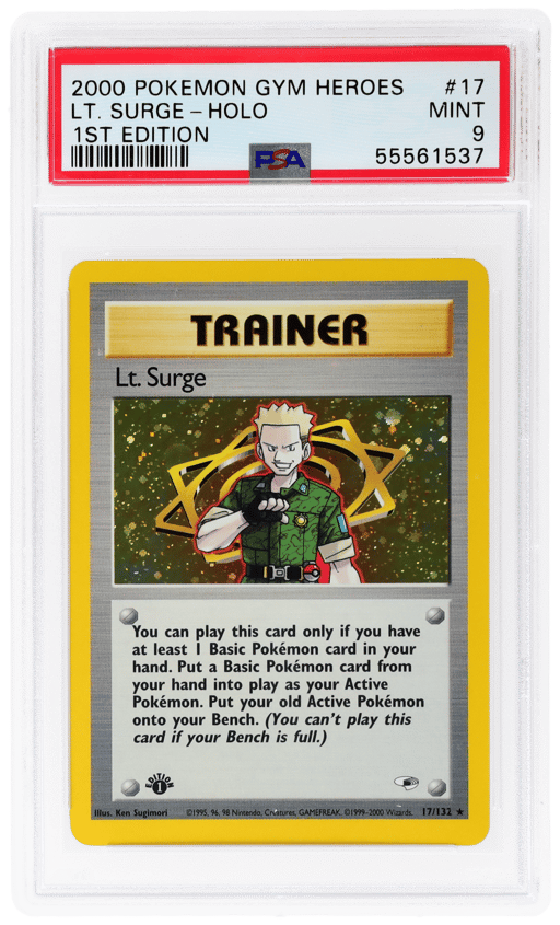 2000 Pokemon Gym Heroes 1st Edition Holo Lt Surge #17 PSA 9