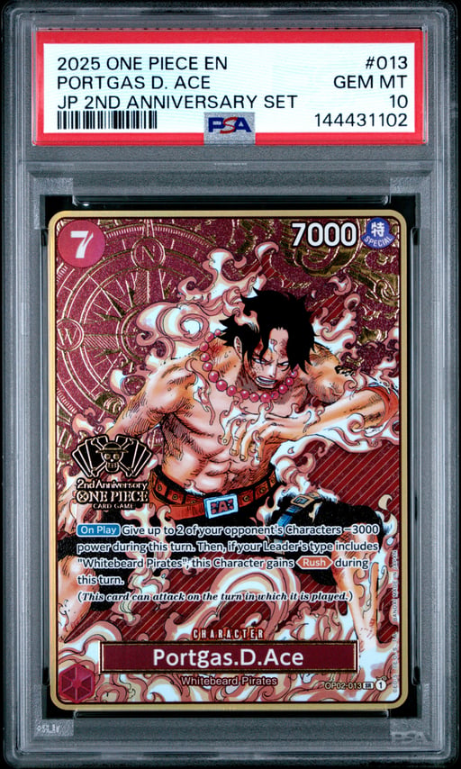 2025 ONE PIECE JAPANESE 2ND ANNIVERSARY SET 013 PORTGAS D. ACE PSA 10