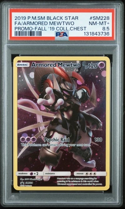 2019 POKEMON SM BLACK STAR PROMO #SM228 FULL ART/ARMORED MEWTWO PSA 8.5