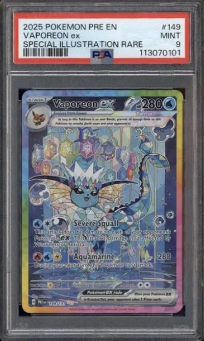 2025 Pokemon SV Prismatic Evolutions - PRE EN #149/131 Vaporeon ex PSA 9