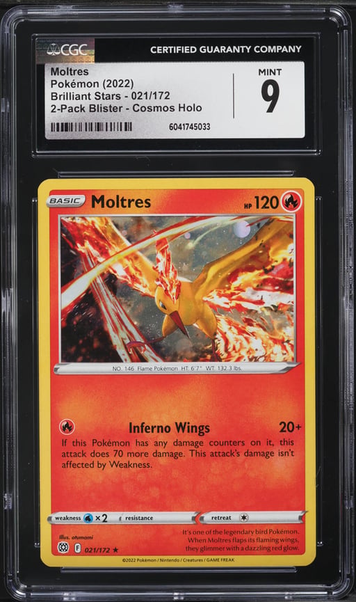 2022 Pokemon Sword & Shied Promo Brilliant Stars Cosmos Holo Moltres #021 CGC 9 MINT