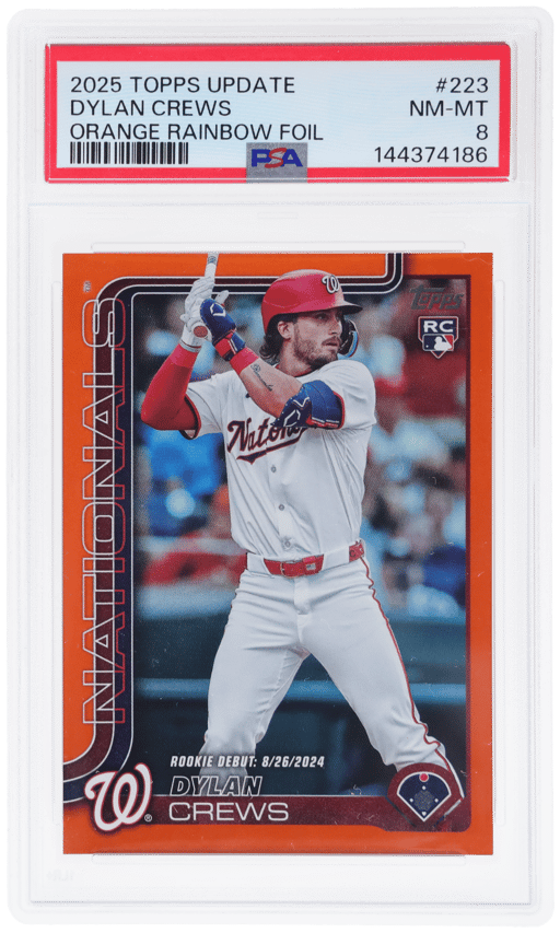 2025 Topps Update Orange Rainbow Foil Dylan Crews #US223 PSA 8