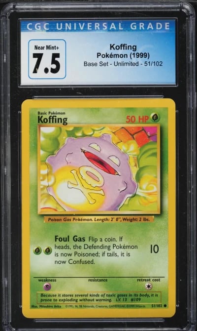 1999 Pokemon Base Set Koffing #51 CGC 7.5 NRMT+