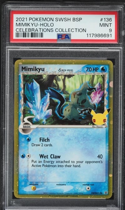 2021 Pokemon SWSH Black Star Promo Celebrations Holo Mimikyu #136 PSA 9 MINT