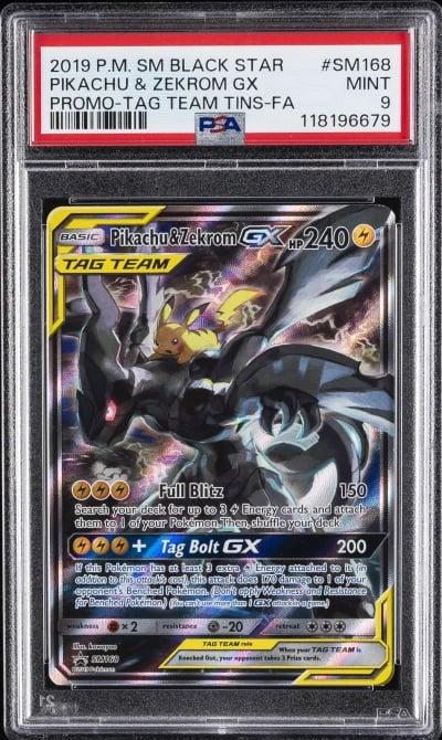 2019 POKEMON SM BLACK STAR PROMO #SM168 FULL ART/PIKACHU & ZEKROM GX PSA 9