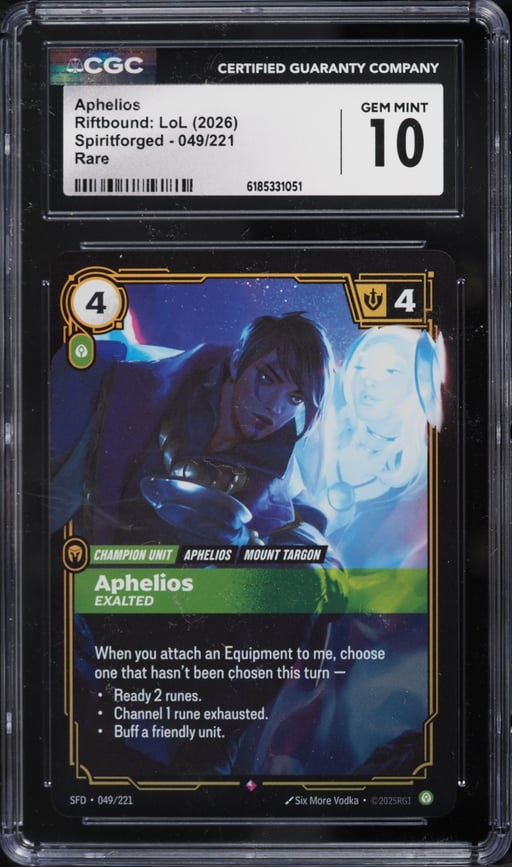 2026 Riftbound League Of Legends Spiritforged Aphelios #049 CGC 10 GEM MINT