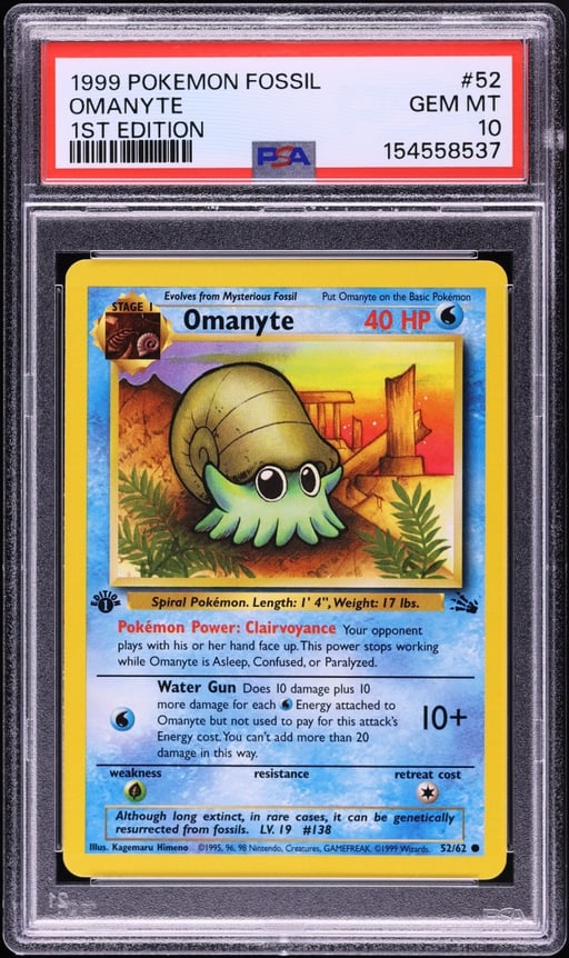 1999 Pokemon Fossil 1st Edition Omanyte #52 PSA 10 GEM MINT