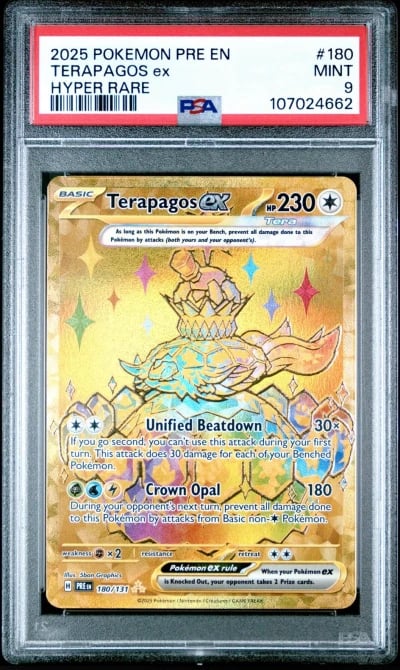 2025 POKEMON PRE EN-PRISMATIC EVOLUTIONS HYPER RARE #180 TERAPAGOS EX PSA 9