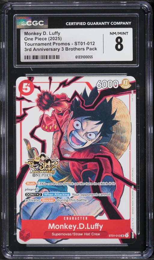 2025 One Piece Promo 3rd Anniversary 3 Brothers Pack SR Monkey D. Luffy #ST01-012 CGC 8 NM-MT
