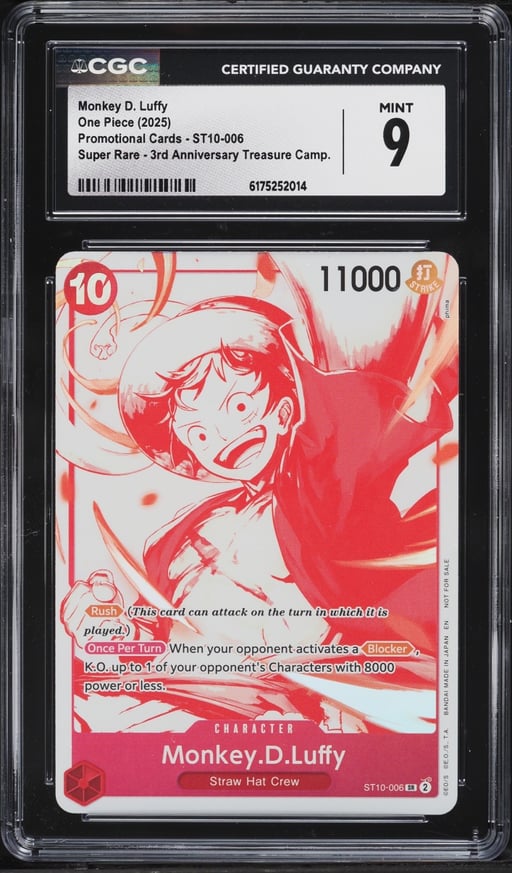 2025 One Piece Japanese Promo 3rd Anniversary Treasure SR Monkey D. Luffy #ST10-006 CGC 9 MINT