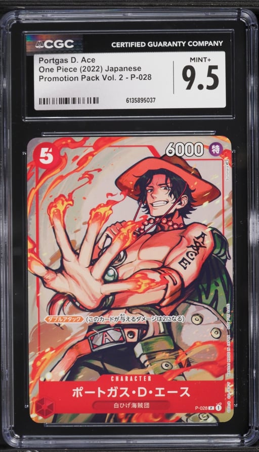 2022 One Piece Japanese Promo Pack Volume 2 Portgas D. Ace #P-028 CGC 9.5 MINT+