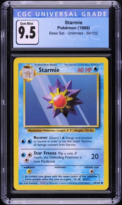 1999 Pokemon Base Set Unlimited Starmie #64 CGC 9.5 GEM MINT