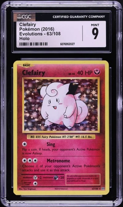 2016 Pokemon XY Evolutions Holo Clefairy #63 CGC 9 MINT