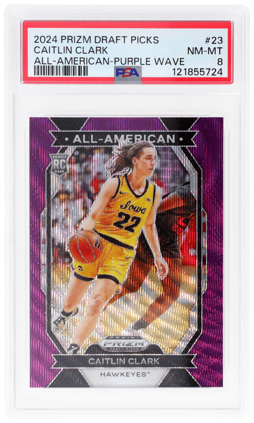 2024 Panini Prizm Draft Picks All-American Purple Wave Prizm Caitlin Clark #23 PSA 8