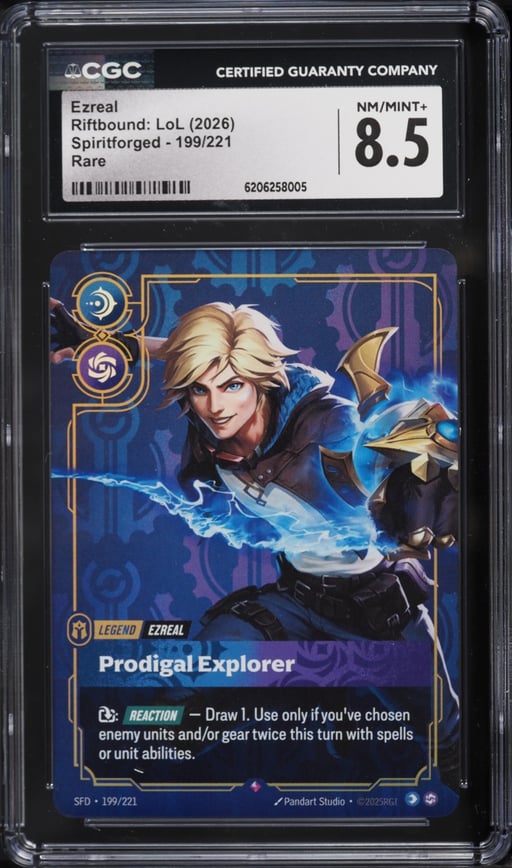 2026 Riftbound League Of Legends LoL Spiritforged Ezreal #199 CGC 8.5 NM-MT+